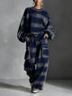 Women's striped sweatshirt and wide-leg trousers set with contrast piping and patch pockets