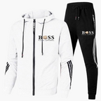 Men's hooded tracksuit with zip jacket and striped joggers
