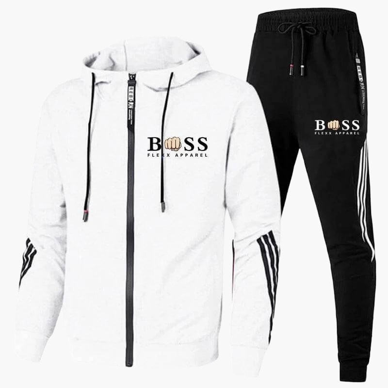 Men's hooded tracksuit with zip jacket and striped joggers