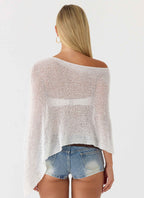 Women's off white open knit one shoulder poncho top