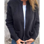 Women's rib-knit cardigan with open front, long sleeves and patch pockets