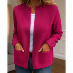 Women's ribbed knit cardigan with zip front and patch pockets
