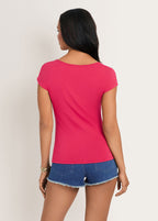 Women's pink fitted scoop neck T-shirt