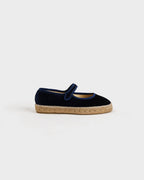 Navy velvet Mary Jane espadrille flats with woven soles
