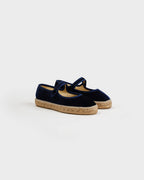 Navy velvet Mary Jane espadrille flats with woven soles
