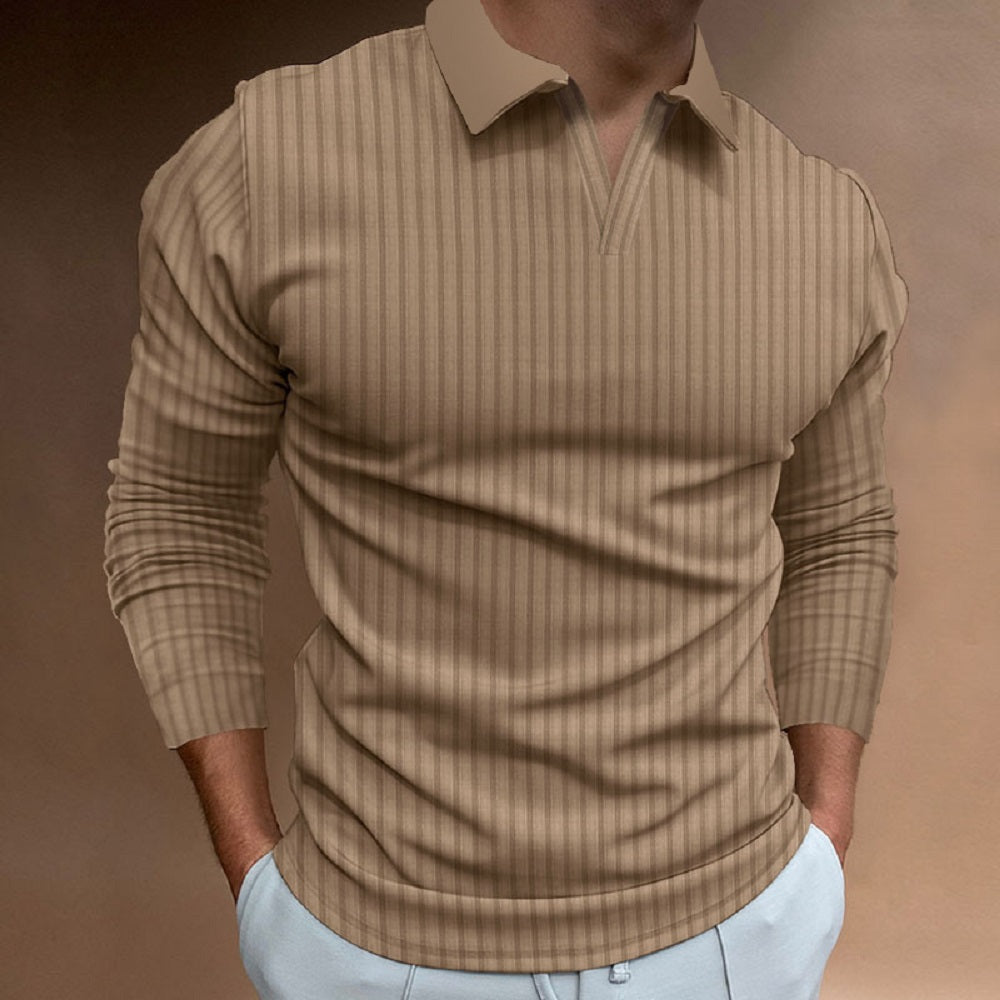 Men's Ribbed Open-Collar Polo Jumper