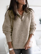 Women's textured quarter-zip sweater with long sleeves