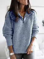 Women's textured quarter-zip sweater with long sleeves
