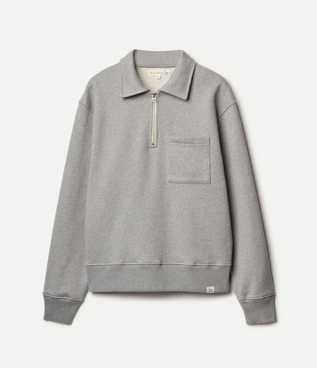 Men's gray half-zip polo sweatshirt with chest pocket