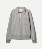 Men's gray half-zip polo sweatshirt with chest pocket