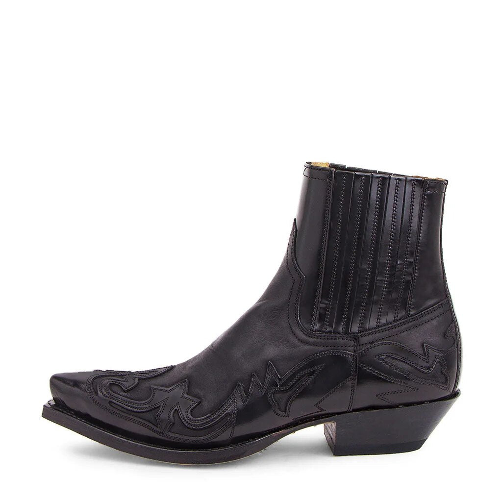 Women's pointed-toe cowboy ankle boots with stitched western detailing and low block heels