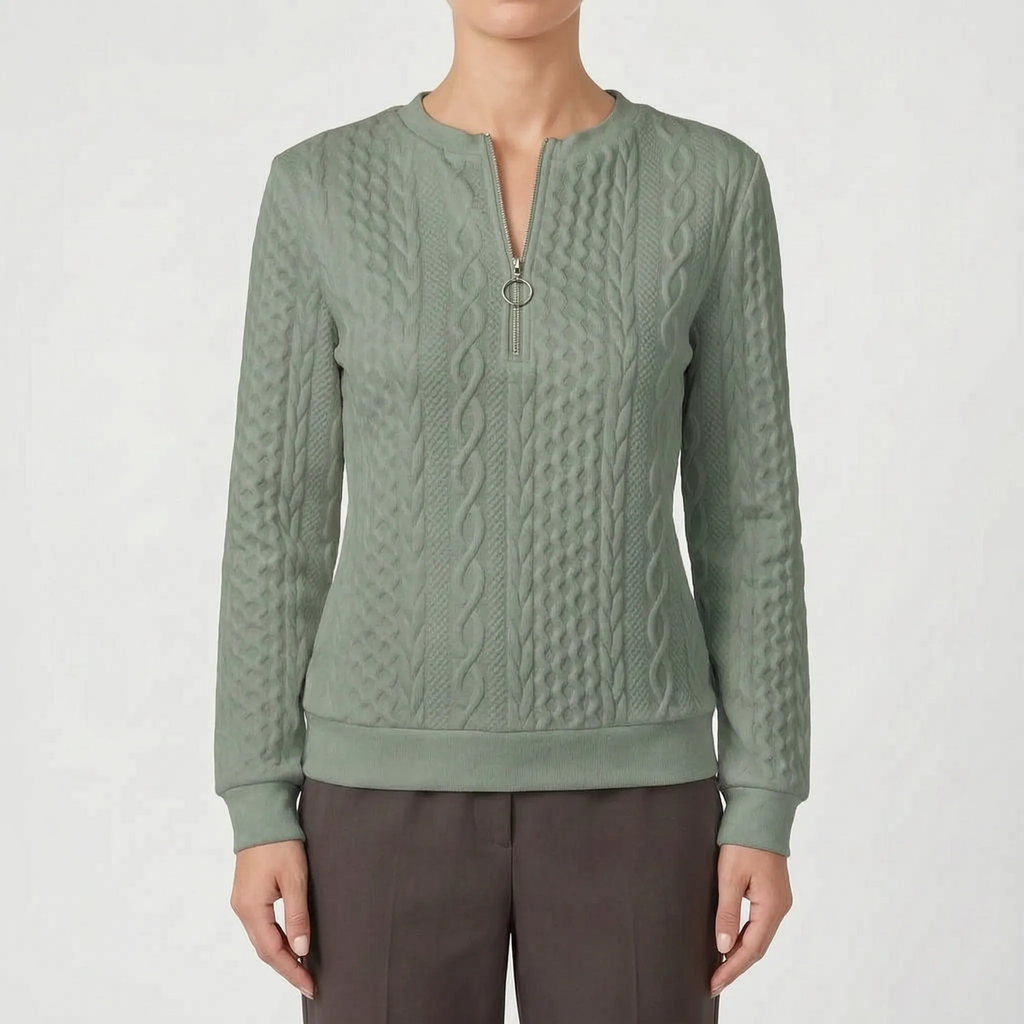 Zanthea  - Textured Cable-Pattern Zip Up Jumper Layering On Cooler Days