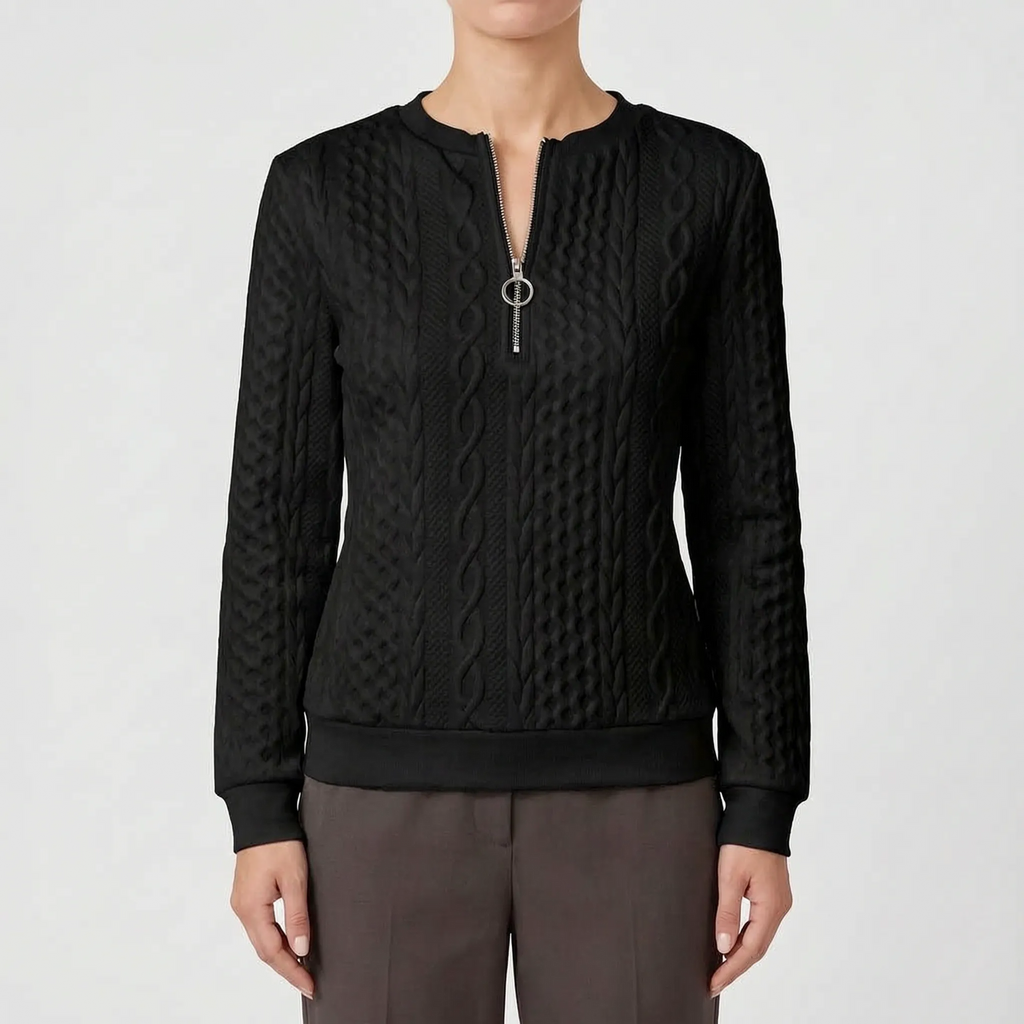 Zanthea  - Textured Cable-Pattern Zip Up Jumper Layering On Cooler Days