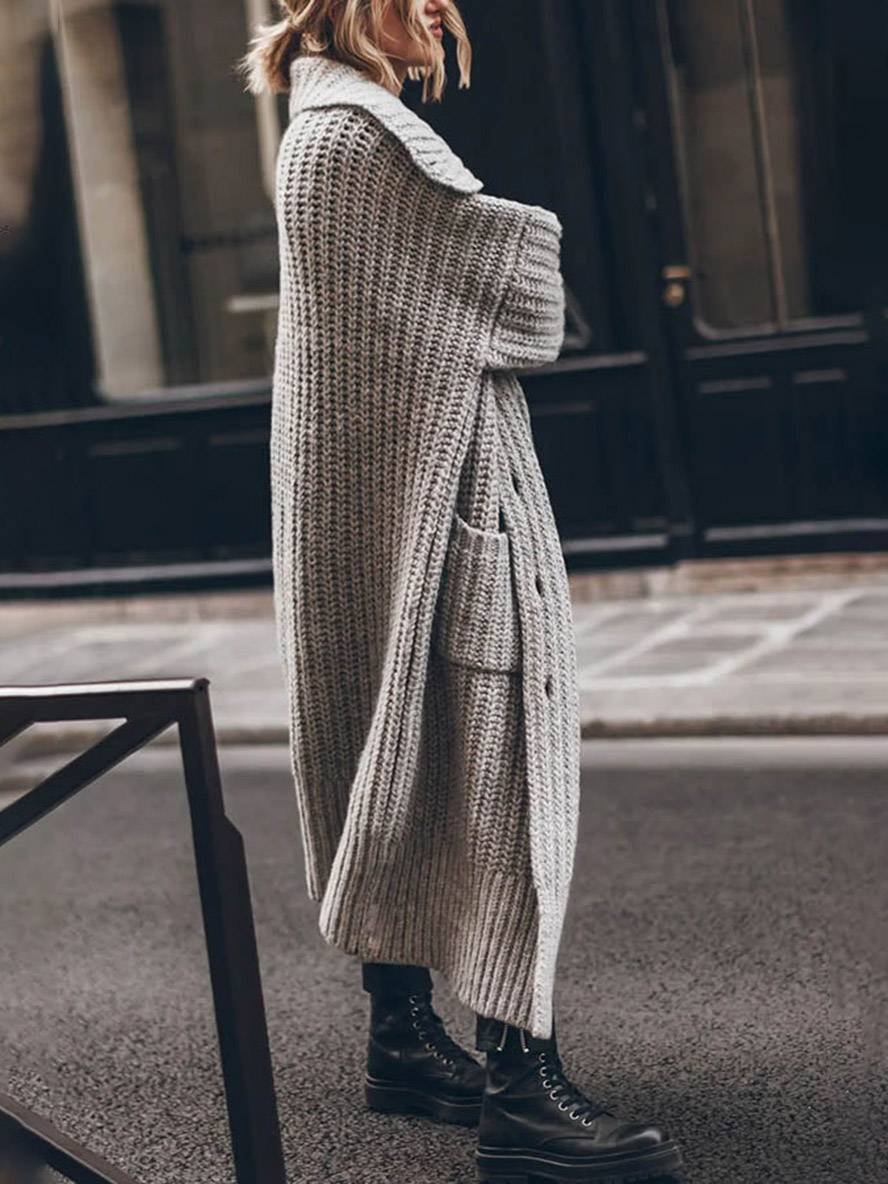 Women's chunky rib knit longline cardigan with wide collar
