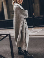 Women's chunky rib knit longline cardigan with wide collar