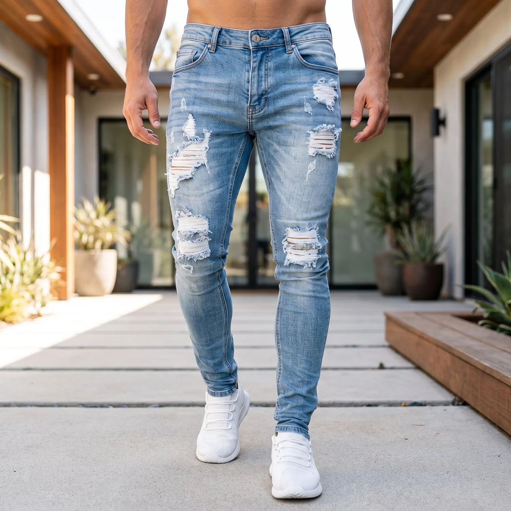 Zarvis  - Slim Fit Black Ripped Jeans Everyday Casual Wear