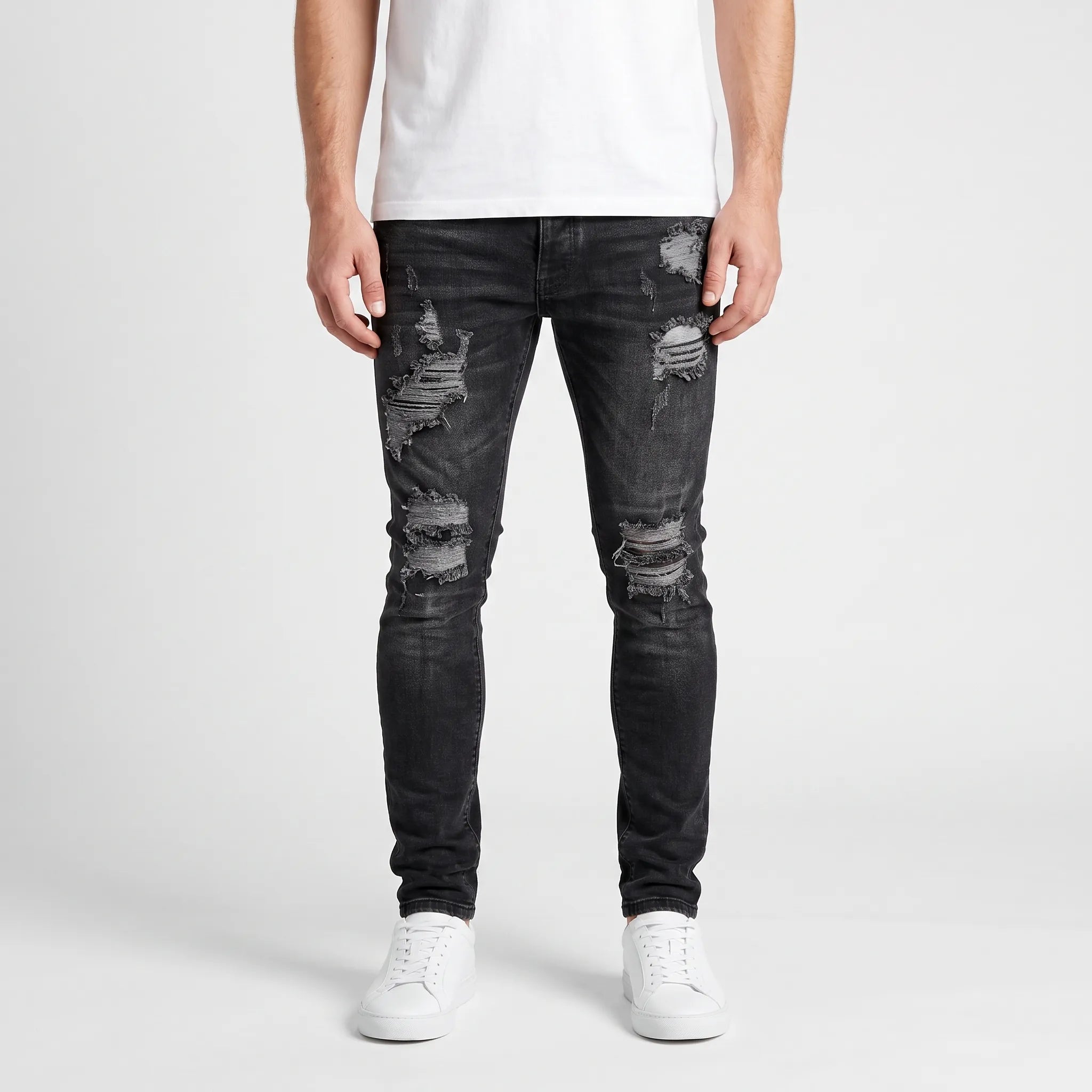 Zarvis  - Slim Fit Black Ripped Jeans Everyday Casual Wear