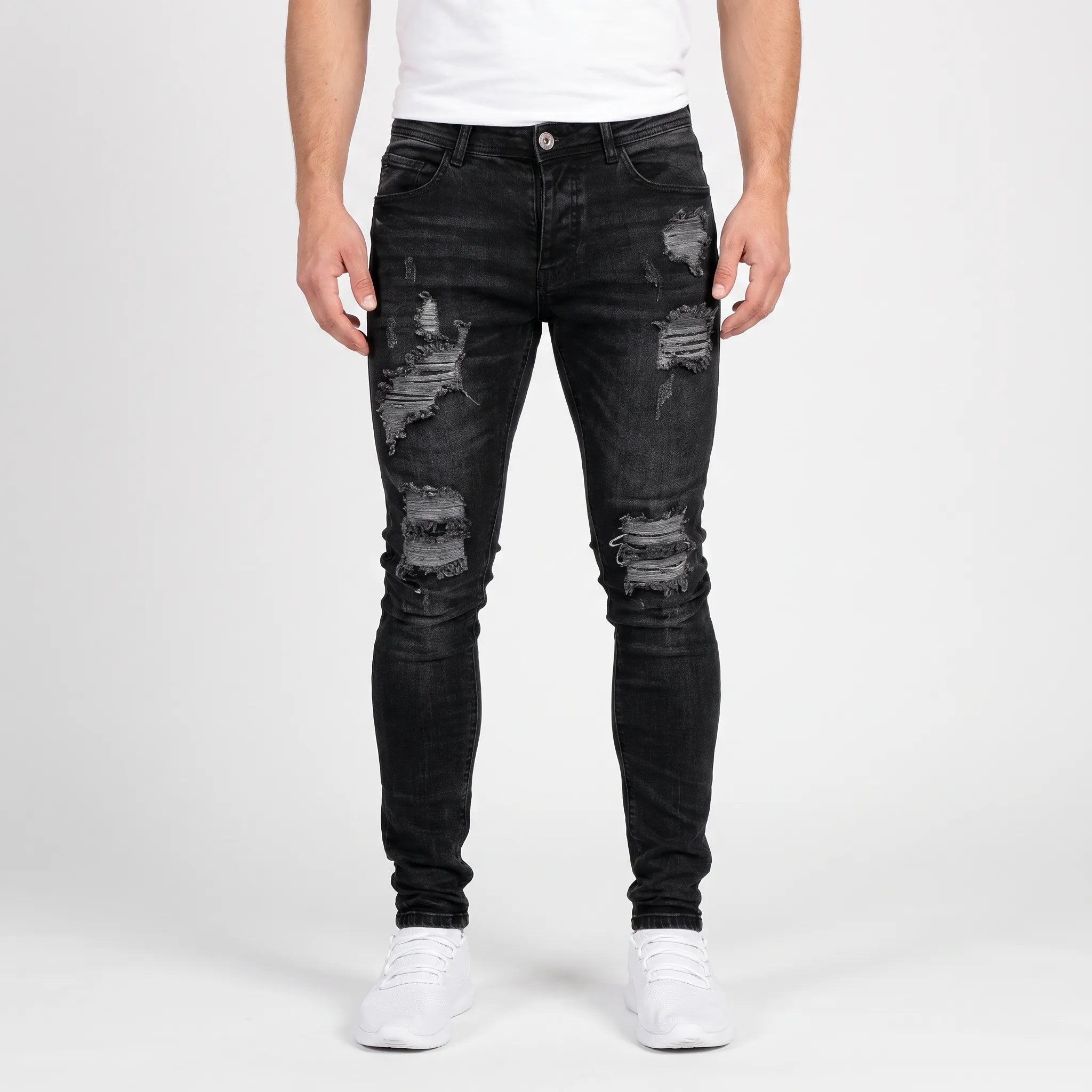 Zarvis  - Slim Fit Black Ripped Jeans Everyday Casual Wear