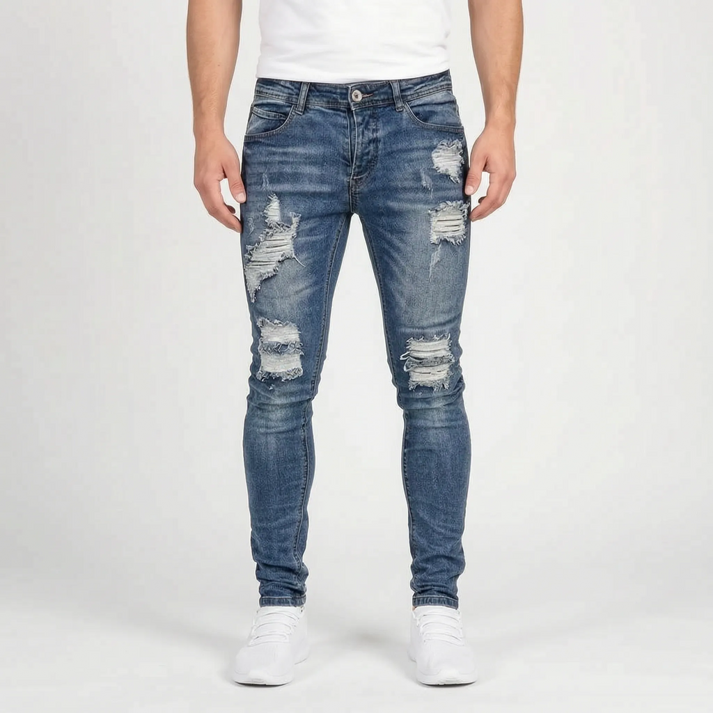 Zarvis  - Slim Fit Black Ripped Jeans Everyday Casual Wear