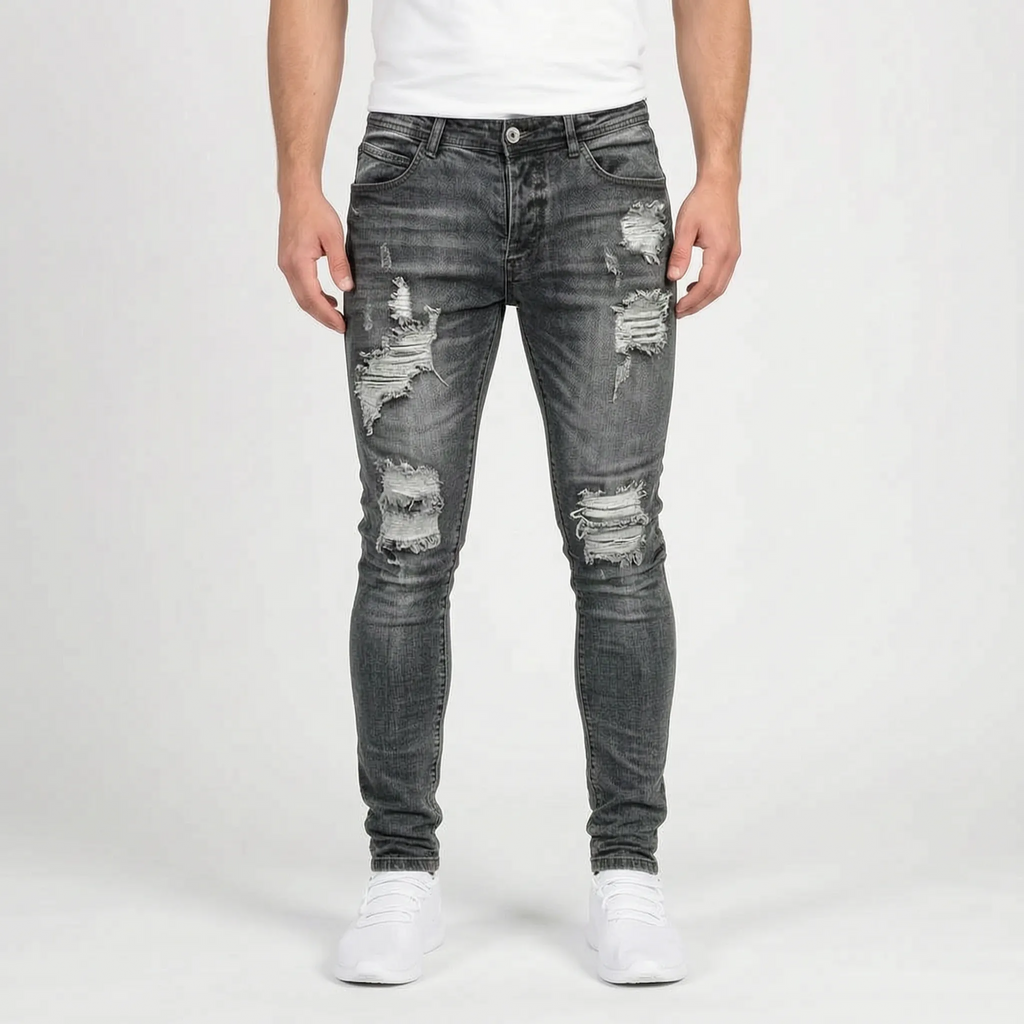 Zarvis  - Slim Fit Black Ripped Jeans Everyday Casual Wear