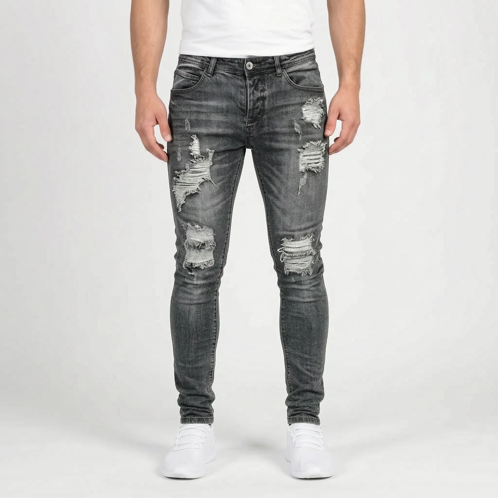 Zarvis  - Slim Fit Black Ripped Jeans Everyday Casual Wear