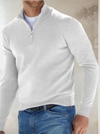 Men's quarter-zip knit jumper with stand collar and long sleeves