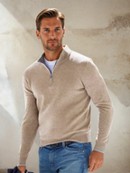 Men's quarter-zip knit jumper with stand collar and long sleeves