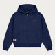 Navy zip-up hoodie with hood, long sleeves and front pouch pockets