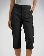 Women's high-waisted cropped cargo trousers with straight legs and multiple flap pockets
