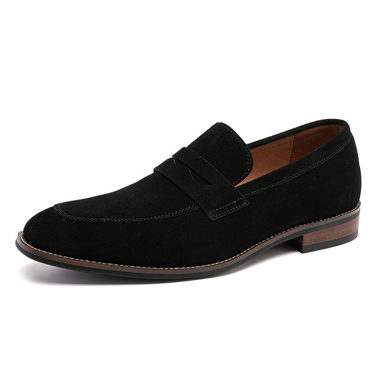 Men's penny loafer with almond toe, vamp strap and low heel