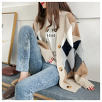 Women's geometric knit cardigan with buttons and long sleeves