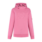 Women's pink hooded sweatshirt with long sleeves and ribbed trims