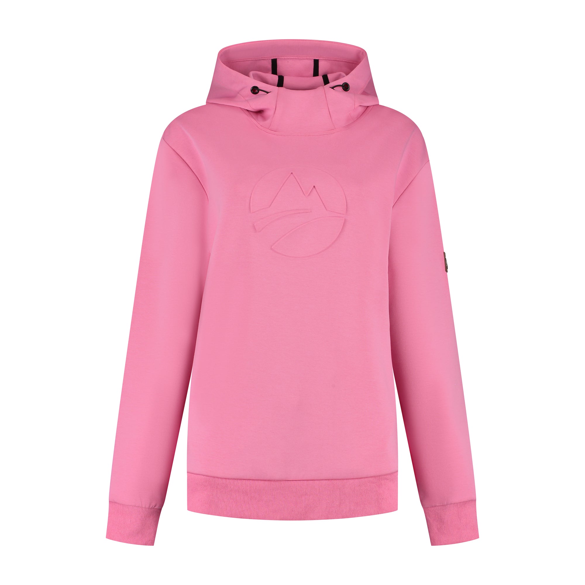 Women's pink hooded sweatshirt with long sleeves and ribbed trims
