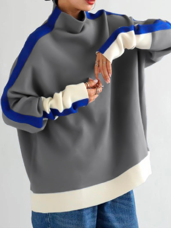 Women's colour-block high neck sweatshirt with long sleeves and contrast panels