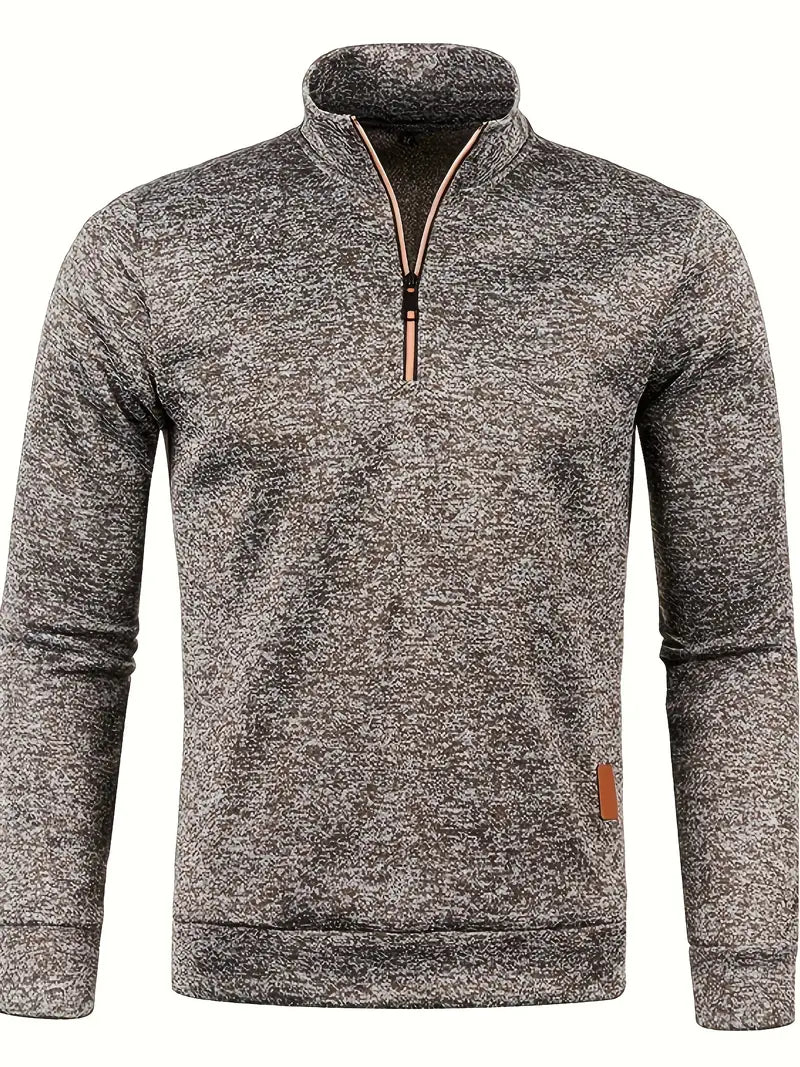 Men's textured half-zip jumper with stand collar and long sleeves