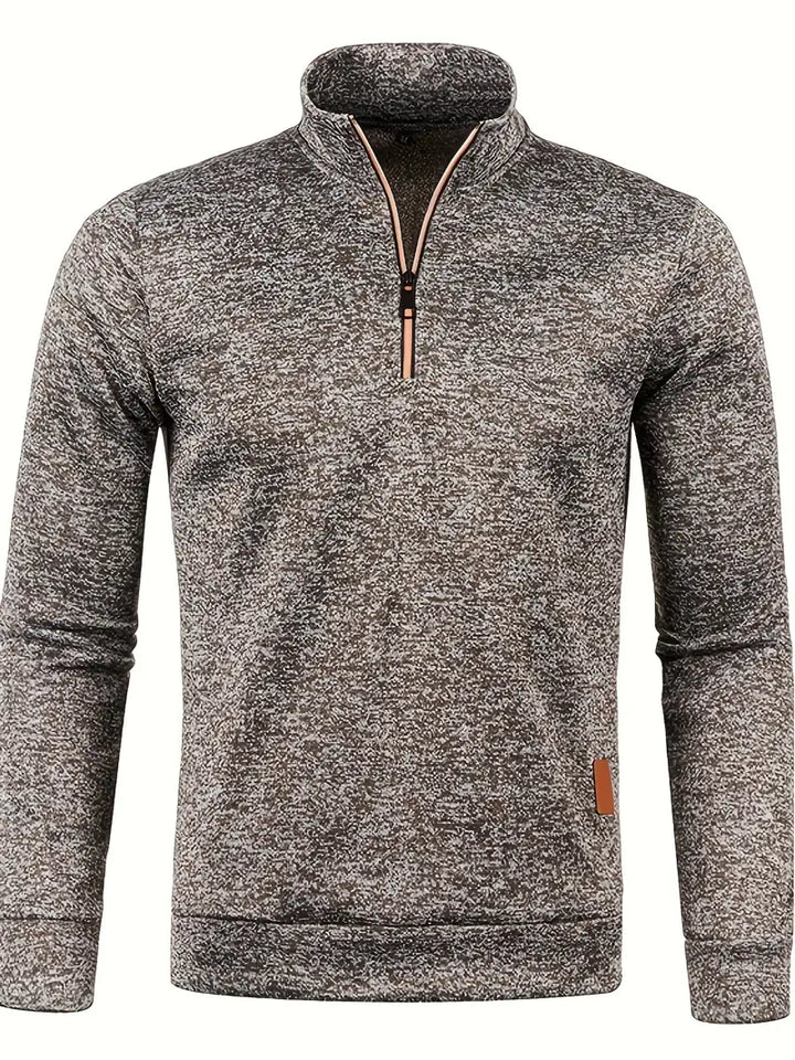 Men's textured half-zip jumper with stand collar and long sleeves