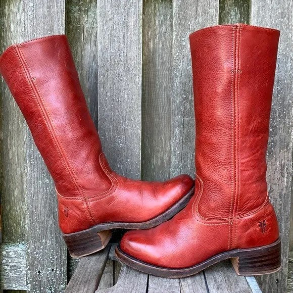 Women's retro tall boots with square toes and block heels