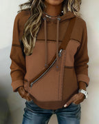 Women's colour-block hoodie with drawstring hood and zip pocket