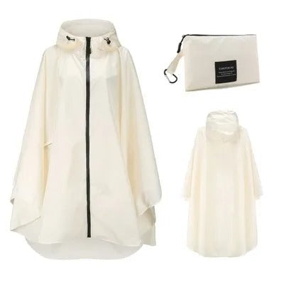 Patterned unisex hooded rain poncho with zip front and matching pouch