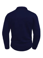 Men's long-sleeve textured quilted polo sweater with button placket and sleeve zip pocket