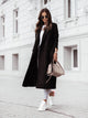 Women's long open-front coat with lapel collar and side pockets