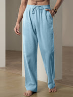 Men's casual trousers with elastic waist and front drawstring