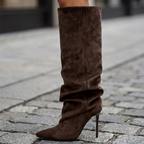 Women's slouch knee-high boots with pointed toes and stiletto heels