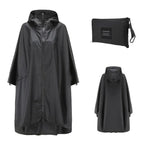 Patterned unisex hooded rain poncho with zip front and matching pouch