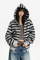 Women's striped star print zip hoodie with hood and ribbed trims