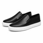 Textured slip-on loafers with rounded toes and flat soles