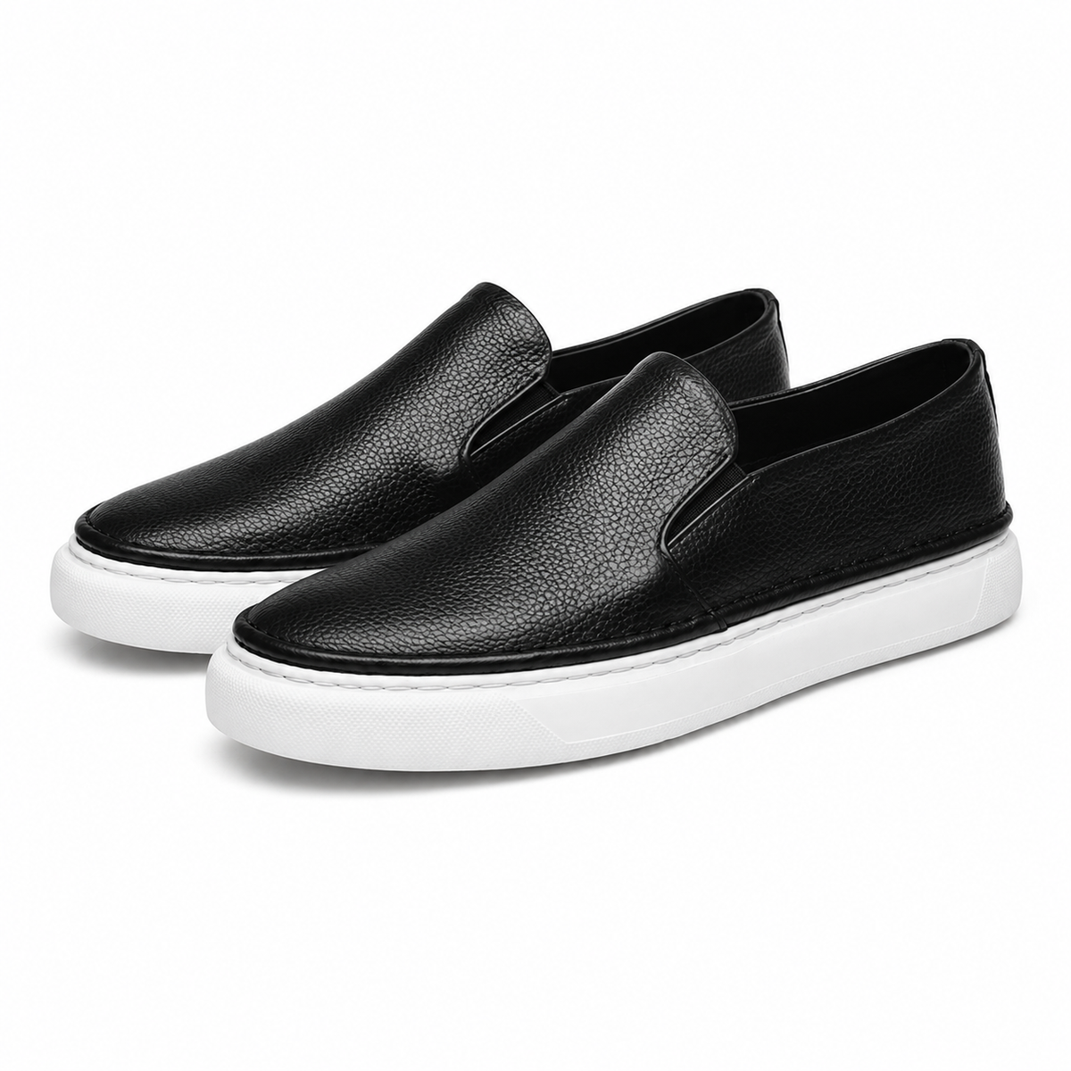 Textured slip-on loafers with rounded toes and flat soles