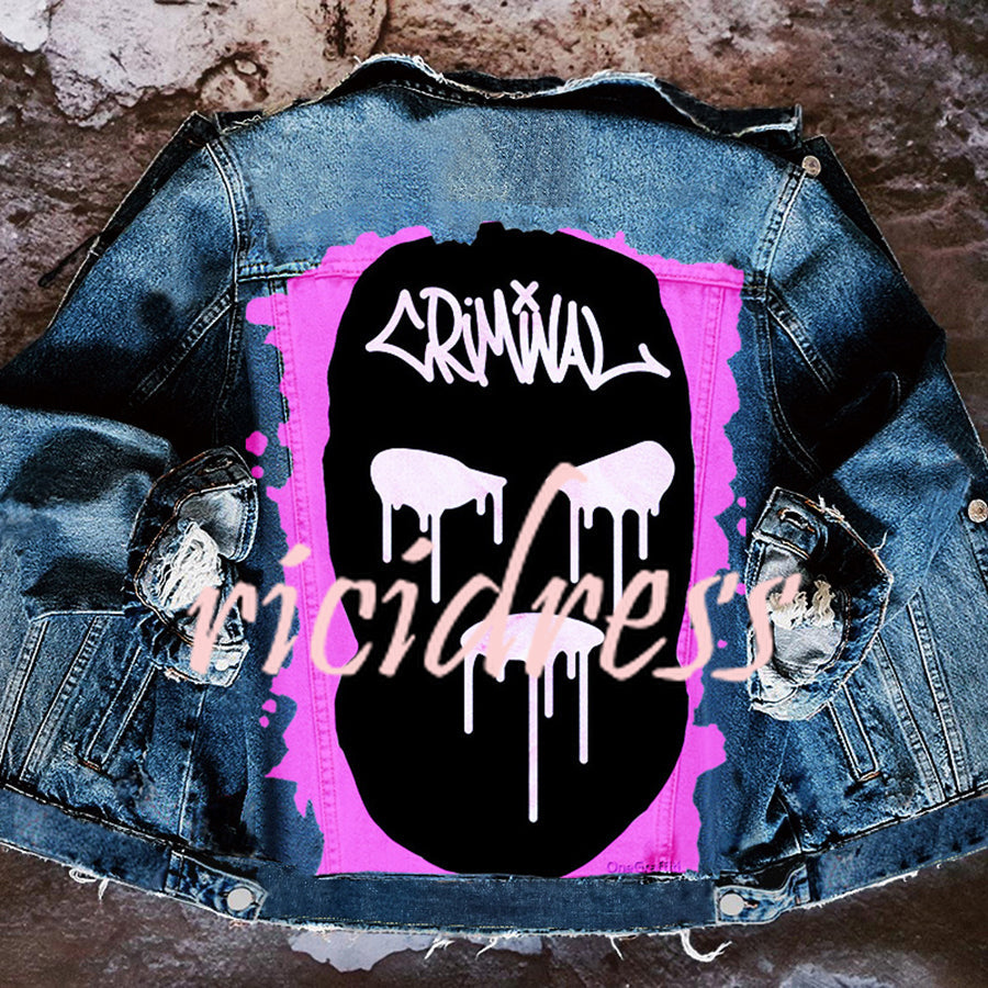 Unisex denim jacket with large Halloween graphic back print