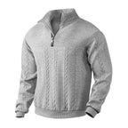 Men's quarter-zip jumper with stand collar and vertical cable-knit panels