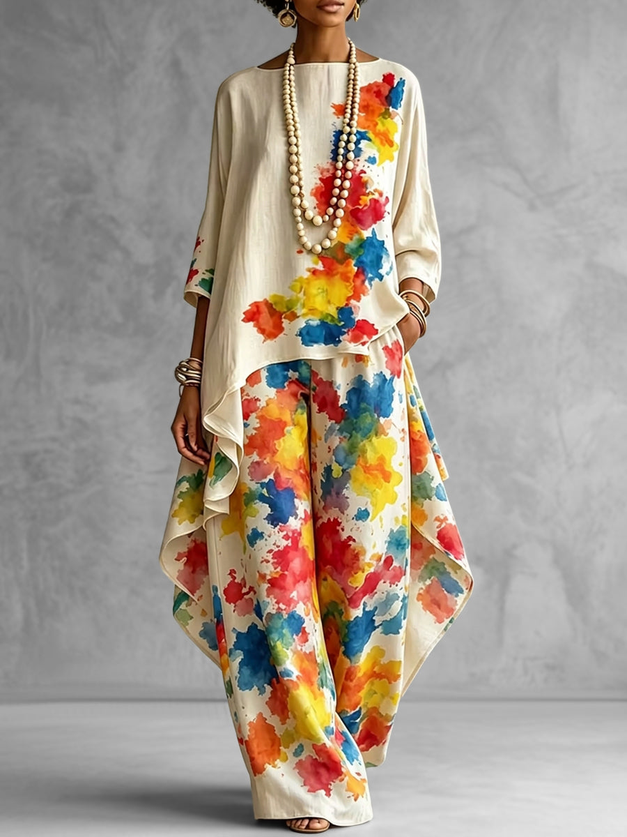 Women's white floral asymmetric blouse with boat neckline